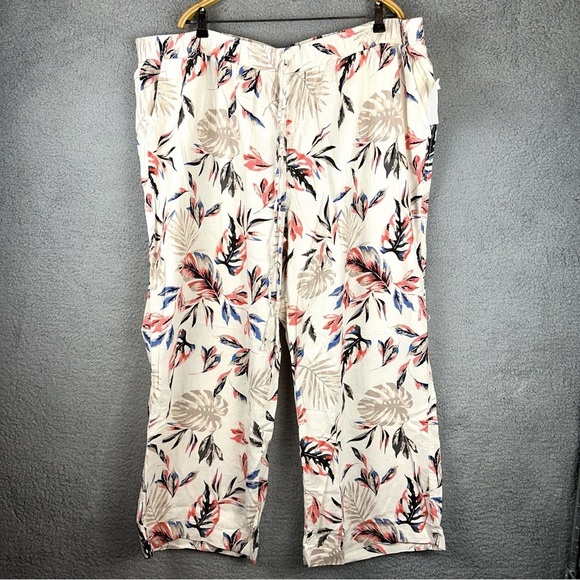 Briggs New York Pants - Briggs Pants Womens 3X Beige Multicolor Floral Pull On Linen Blend Wide Leg NWT